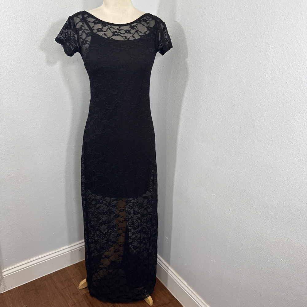 Wild Fable Dress Womens XS Black Lace Overlay Bodycon Whimsical Goth Y2K